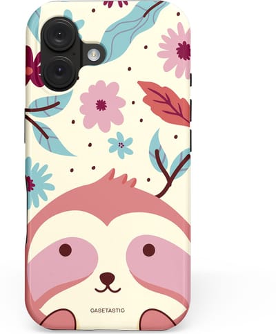Casetastic hoesje geschikt voor Apple iPhone 16 - MagSafe - Dubbellaagse bescherming - Luiaard knuffels - Fashion Case - Crème Koraal Lichtroze