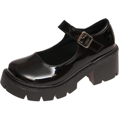 Franse Mary Jane Kleine Leren Schoenen Dames Zomer Zoet Cool Retro Dikke Zool Niche Jk Britse Stijl Hoge Hakken Met Rok 39 black