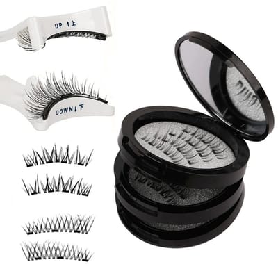 Wimpersopbergdoos – 1 stuks wimpershouder met spiegel, 3-laags cirkelvormige wimpersdoos met wimperhouder, lege make-upkoker, reisformaat voor vrouwen en meisjes (Zwart)