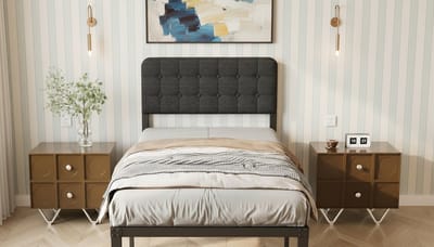 Bedframe 90x200 cm met Gestoffeerd Hoofdbord – Casa Velluto Metalen Eenpersoonsbed met Lattenbodem – Sterk Stalen Bedframe met 41 cm Opbergruimte – Geluidsvrij Slaapframe – Eenvoudige Montage – Zwart