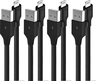 Voordeelbundel kabel geschikt voor iPhone 14 13 12, iPad en AirPods naar Lightning ingang - 4 stuks - 1m - Stevig - Zwart