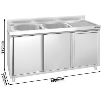 GGM Gastro Spülschrank PREMIUM - 1400x700mm - mit Abfallbehälter & 2 Becken links