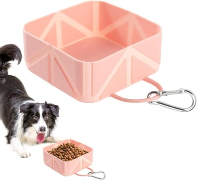 Hondenwaterbak voor op reis, opvouwbare voerbak voor huisdieren, 500 ml, outdoor drink- en voerbak voor kleine en middelgrote honden, katten voor , auto, boot, reizen, wandelen, kamperen-roze