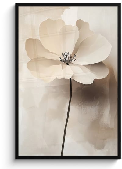 Poster in lijst - Fotolijst 80x120 cm - Posters - Bloem - Beige - Verf - Schaduw - Posterlijst zwart - Decoratie - Wanddecoratie woonkamer - Muurdecoratie slaapkamer