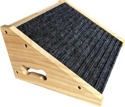 Houten Hondenoprit - Huisdierenladder Klimhulp - Huisdierencomfort - Antislip Gevlokt Oppervlak - 31 x 26 x 3.5 cm - Hout Donkergrijs