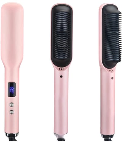 Stijltang Elektrische Hete Kam Borstel - Stijltang 2 in 1 - LCD-Stijlborstel - Baard Stijltang Straightener - Hot Comb - Magic Brush - Roze