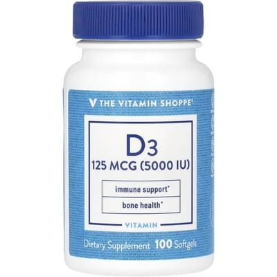 The Vitamin Shoppe, vitamine D3, 125 mcg (5 000 UI), 100 gélules