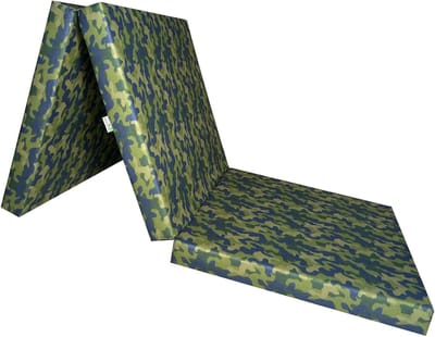 Vouwmatras - Gastenmatras Opvouwbaar - Kamperen en Reizen - Wasbare Overtrek - 195 x 60 x 9 cm - Camouflagegeel