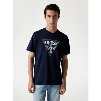 GUESS Ss Cn  Triangle Smart Blue Taglia: XS | Magliette basic Outlet | Uomo | Blu