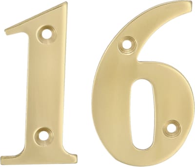 AMIG Huisnummer 16 - massief messing - 10cm - incl. bijpassende schroeven - gepolijst - goudkleur