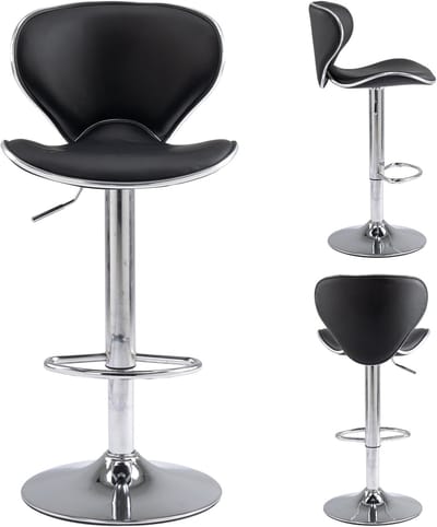 FOXSPORT Barkruk - barstoel - 20cm in hoogte verstelbaar - met rugleuning en voetensteun - Draaibare barstoelen - 360°Draaibaar - bistro kruk - Zwart