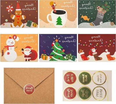 Allecto Plus - 6 Stuks Kerstkaarten 11.5 x 8.5cm Merry Christmas met Enveloppen en Stickers - Kerstkaarten Assorti in Dozen voor Familie en Vrienden - Feestelijke Kerstkaarten voor Festival Party
