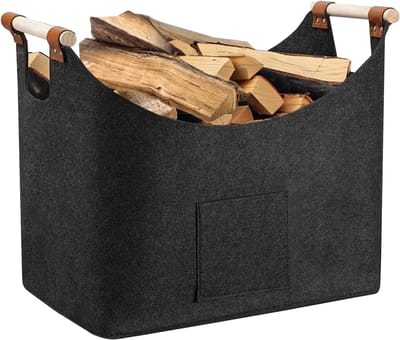 Famanu – Grote vilten opbergmand 60 liter met handvatten, inklapbare draagtas voor haardhout, speelgoed, boodschappen en opslag