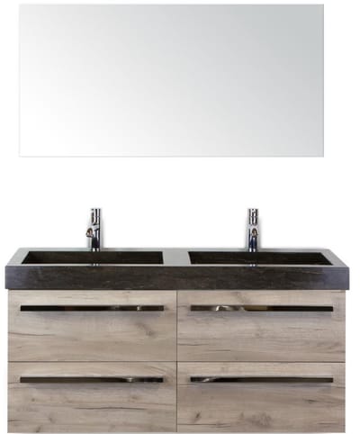 Seville Badmeubelset 120 cm - 4 Laden Craft Oak - Wastafel Lucca Dubbel met Spiegel
