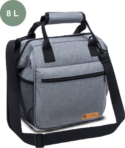 ForDig Koeltas - Lunchtas Volwassenen - 4 laags geïsoleerd - 8 Liter - Grijs