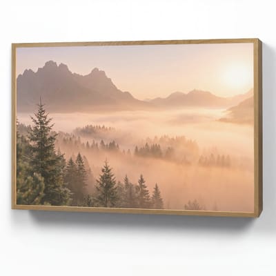 Wandlamp 90x60 cm - Oplaadbaar - Zonlicht - Mist - Bergen - Bomen - Wandlampen binnen woonkamer - Slaapkamer lamp - Decoratieve nachtlamp - Vloerlamp draadloos