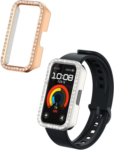 kwmobile 2x kunststof horloge rand bescherming geschikt voor Huawei Band 9 / Band 8 Beschermhoes - Glitter beschermhoesje zilver / roségoud