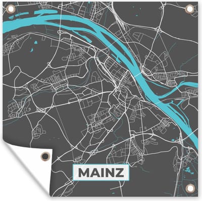 Tuin poster Plattegrond – Mainz – Blauw – Stadskaart – Kaart - Duitsland - 200x200 cm - Tuindoek