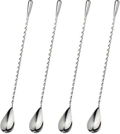 Dailygoods- Barlepel Set van 4 - 30 cm Lange Lepels - Roestvrij Staal 304 - Cocktaillepel - Kooklepel - Duurzaam Design