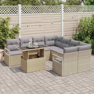vidaXL - Tuinbank - Set - 9 - st - 8-Aantal - zitplaatsen - Beige - en - Lichtgrijs