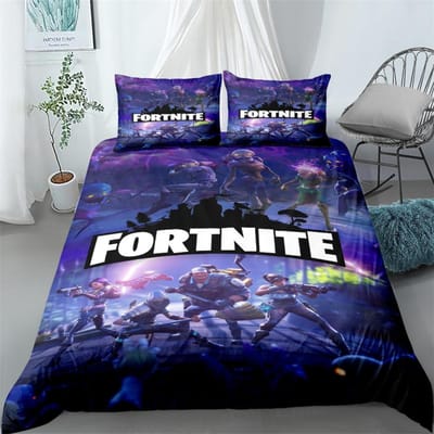 Fortnite Beddengoed Set Dekbedovertrek Kussensloop Spel Cartoon Decoratie Sprei Slaapkamer Dekbedovertrek Beddengoed Pakket Kinderen Kerstcadeau AU Double(180*210cm)3pcs
