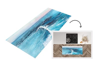 Keukenloper - Loper keuken - Zee - Golf - Waterverf - 120x50 cm - Keukenloper vinyl