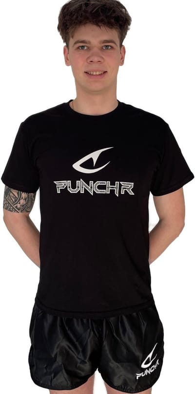 PunchR™ Logo's Sportswear T-Shirt Kids Katoen Zwart Wit - Maat 116 | 6 Jaar