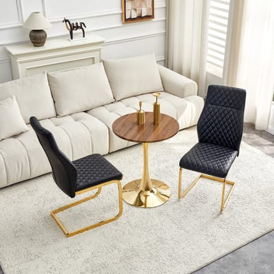 Set Tafel En Stoelen - Ronde Eettafel Met 2 Stoelen - Comfortabel En Stabiel - Voor Eethoek Of Woonkamer - Hout Metaal Zwart Goud