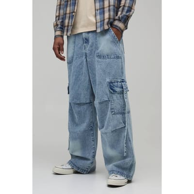 Gewassen Cargo Baggy Fit Jeans | Stonewash | Size 28R