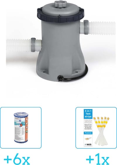 Bestway Flowclear - 1249L/330gal Filter Pomp inclusief Bestway Flowclear - Filter Cartridge (I) (6 stuks) & WAYS Testrips (1 stuks)