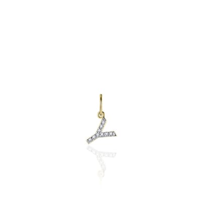 Gisser Jewels - Hanger excl. Collier - Letter Y gezet met Zirkonia - 8mm - Geelgoud Verguld Zilver 925