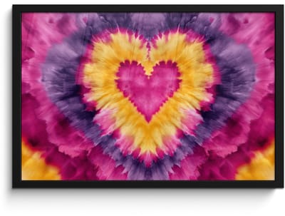 Poster in lijst - Fotolijst 60x40 cm - Posters - Tie dye - Hartvorm - Vlammen - Oranje - Posterlijst zwart - Decoratie - Wanddecoratie woonkamer - Muurdecoratie slaapkamer