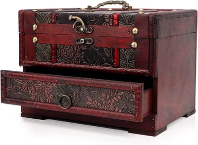 Dailygoods- Juwelendoos Duurzaam - Vintage Houten Juwelendoos - Organizer met Laden - Spiegel - Voor Ringen/Halskettingen/Horloges - Sieradenbox
