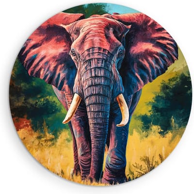 Saammp Muurcirkel Hout - Kleurrijke olifant - abstract - Dieren - Ø 90 - Wandcirkel - Wanddecoratie Cirkel - muurdecoratie Woonkamer - Slaapkamer decoratie - Rond Schilderij
