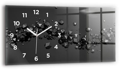 Wallfluent Wandklok - Zwarte abstractie Klok met Print - 60 cm x 30 cm - Zwart Wandklok - Witte Handen - Wandklok Met Cijfers - Kinder Wandklok Glas - Rechthoekige Glazen Wandklok - Scandinavisch Wandklok - Klok met Print