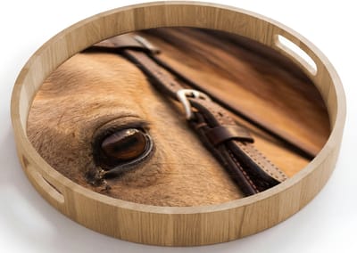Dienblad rond 40x40 cm - Schootdienblad hout - Paard - Oog - Bruin - Borrelplank rechthoek - Plateau houten dienbladen