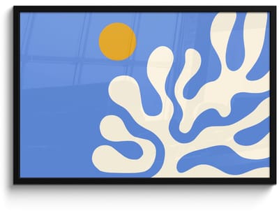 Poster in lijst - Fotolijst 90x60 cm - Posters - Minimalistisch - Organisch patroon - Blauw - Posterlijst zwart - Decoratie - Wanddecoratie woonkamer - Muurdecoratie slaapkamer