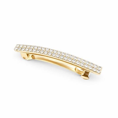 Goudkleurige haarspeld met 2 rijen strass met French Barrette clip lengte 6 cm