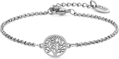 CO88 Collection Inspirational 8CB-90404 Stalen Armband met Hanger - Levensboom 10 mm - Lengte 16,5 + 3 cm - Zilverkleurig