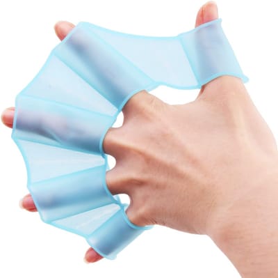 2 paar zwemmen hand peddel handschoenen zwemvliezen palm zwemkleding kikker klauw surfen peddels aquatisch zwemmen voor snorkelen voor kinderen vrouwen mannen voor zwemmen training (blauw M+L)