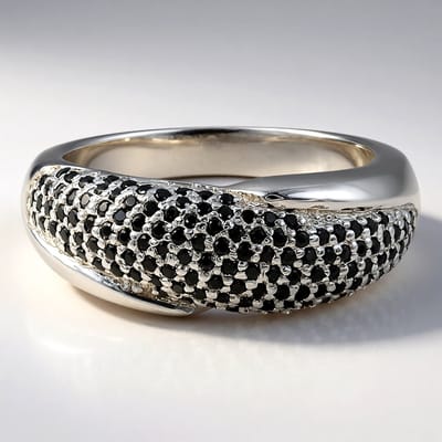 Cavill - Zilveren Damesring - 925 Sterling Zilver - 0,59 ct Zwarte Spinel Pavé - Ronde Briljant Slijpvorm - Elegante Moderne Ring Maat 17
