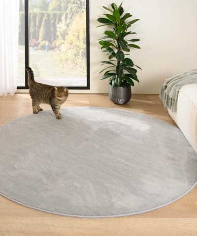 Rond zacht vloerkleed - Plush zilver 120