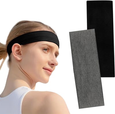Stijlvolle Zwarte Haarbanden voor Dames en Heren, 2 Stuks Comfortabele en Elastische Haaraccessoires voor Make-up, Yoga en Sportactiviteiten (Zwart & Grijs)