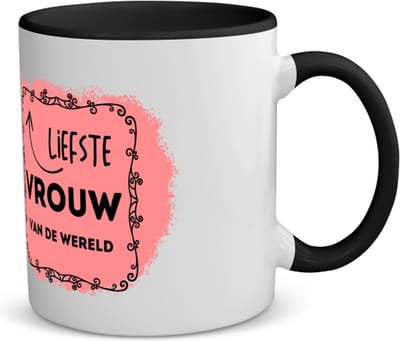 Akyol - liefste vrouw van de wereld koffiemok - theemok - zwart - Vriend/vriendin - de liefste vrouw - valentijnsdag - verjaardag - cadeautje voor vriendin - kado - geschenk - 350 ML inhoud