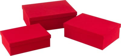 J-Line doos Rechthoekig - fluweel/papier - rood - 3 stuks