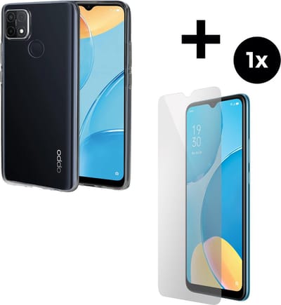 Mobiparts Classic TPU hoesje geschikt voor Oppo A15 met 1 Screenprotector van Gehard Glas - Transparant