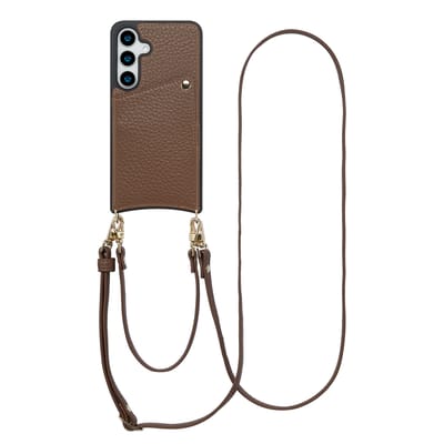 Selencia Hoesje - Geschikt voor Samsung Galaxy S24 / S25 - Backcover met koord en pashouder - Mocha Brown