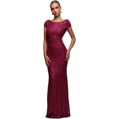 Vrouwelijke rugloze sequins jurk Goddiva Maxi