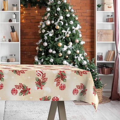 ANRO Tafelkleed Kerstballen Beige 300x140cm Rechte rand Afwasbaar Waterafstotend Binnen & Buiten