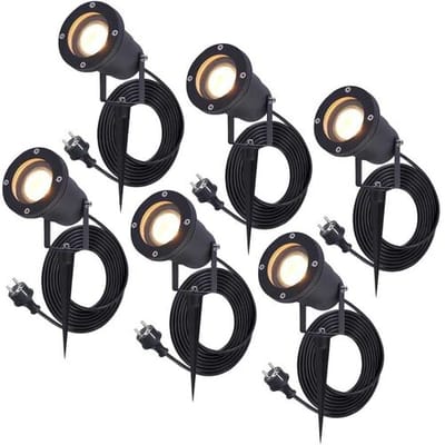 6x HOFTRONIC Sydney - GU10 Tuinspot voor buiten - 1.5 Meter kabel met eurostekker - 5 Watt 450 lumen - Aluminium Prikspot met grondspies - IP65 waterdicht - 2700K warm wit - Ook te gebruiken als wandspot - Gazon spotlight - Schijnwerper